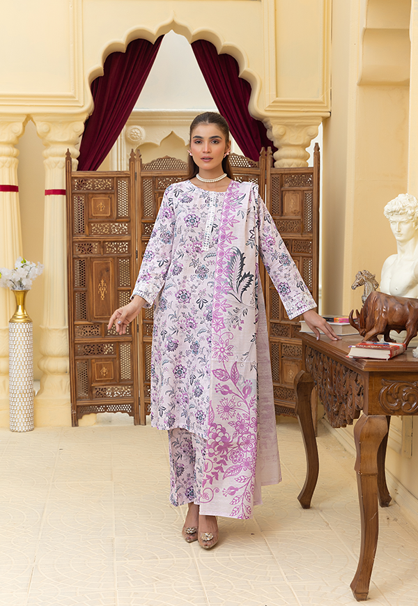 PEK12565-PG725 Stitched 3 PCS Printed Embroidered Khaddar