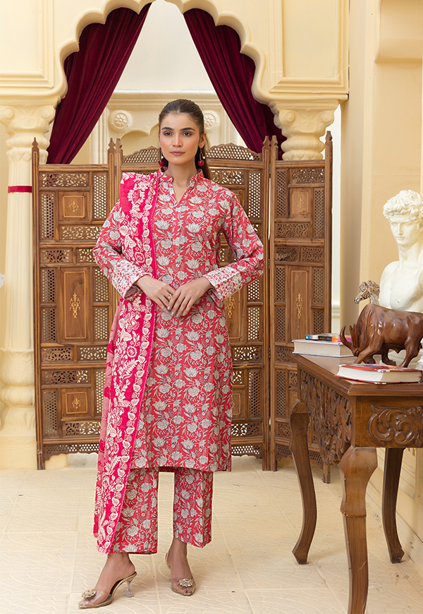 PEK12572-PG725 Stitched 3 PCS Printed Embroidered Khaddar