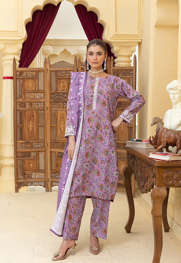 PEK12571-PG725 Stitched 3 PCS Printed Embroidered Khaddar