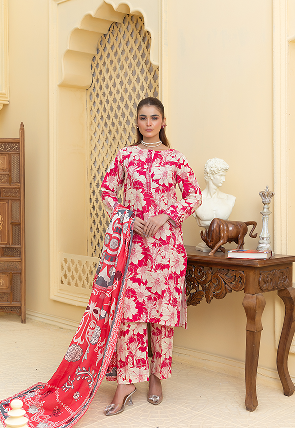PEK12570-PG725 Stitched 3 PCS Printed Embroidered Khaddar