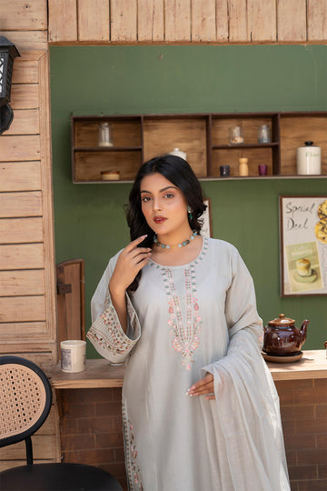 EMB745PG326 Stitched 3 Pcs Embroidered Cambric