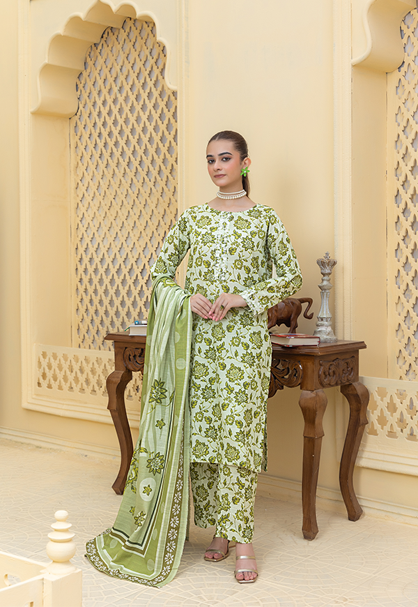 PEK12566-PG725 Stitched 3 PCS Printed Embroidered Khaddar