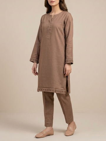 KS746PG326 2 Pc Solid Stitched Embroidered Cambric