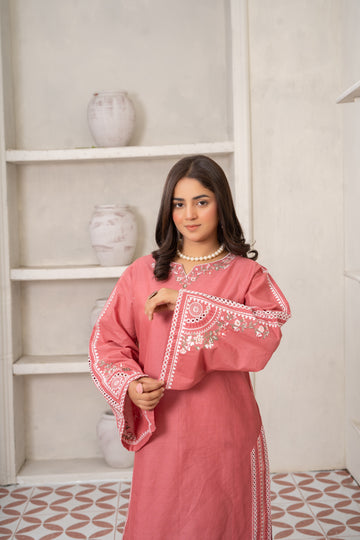 EMB743PG226 Stitched 2 Pc Solid Embroidered Cambric
