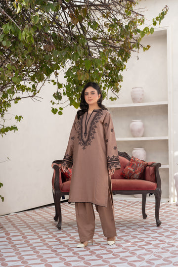 EMB744PG226 Stitched 2 Pc Solid Embroidered Cambric