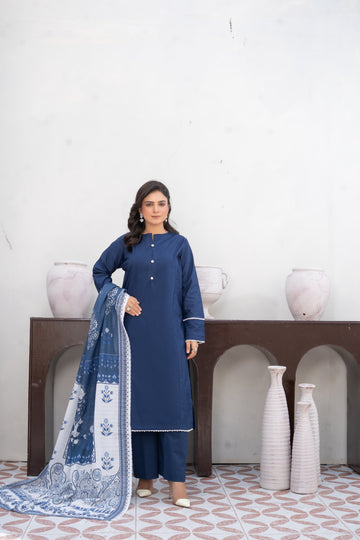 PS731PG1025 Stitched 3 Pcs Solid Cambric