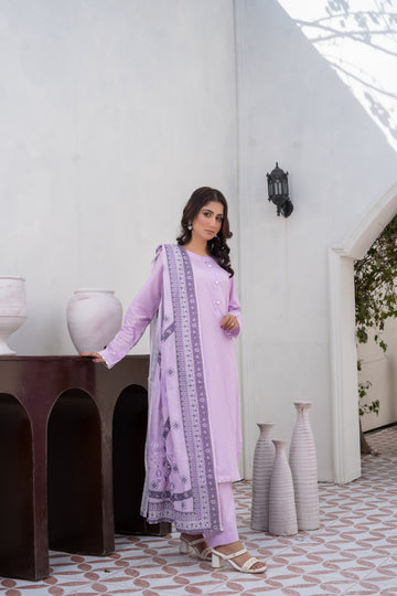 PS731PG1025 Stitched 3 Pcs Solid Cambric